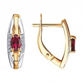 Золотые серьги Diamant 51-220-01279-2 с бриллиантом и рубином 51-220-01279-2 фото