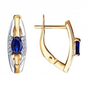 Золотые серьги Diamant 51-220-01279-3 с бриллиантом и сапфиром 51-220-01279-3 фото