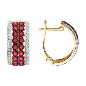 Золотые серьги Diamant 51-220-01379-2 с бриллиантом и рубином 51-220-01379-2 фото