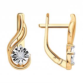Серьги из комбинированного золота Diamant 51-220-01415-1 с бриллиантом 51-220-01415-1 фото