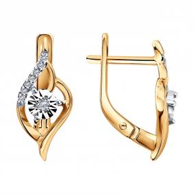 Серьги из комбинированного золота Diamant 51-220-01416-1 с бриллиантом 51-220-01416-1 фото