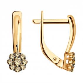 Золотые серьги Diamant 51-220-01681-6 с коньячным бриллиантом 51-220-01681-6 фото