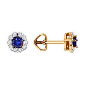 Золотые серьги Diamant 51-222-01768-5 с бриллиантом и сапфиром 51-222-01768-5 фото