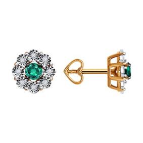 Золотые серьги Diamant 51-222-01776-5 с бриллиантом и изумрудом 51-222-01776-5 фото
