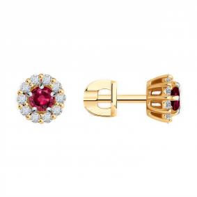 Золотые серьги Diamant 51-222-01779-3 с бриллиантом и рубином 51-222-01779-3 фото