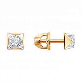 Золотые серьги Diamant 51-222-03034-1 с бриллиантом выращенным 51-222-03034-1 фото