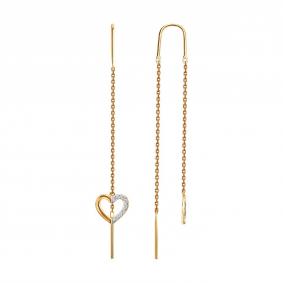 Золотые серьги Diamant 51-223-00488-1 с бриллиантом 51-223-00488-1 фото