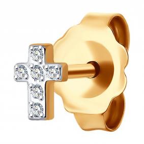 Одиночная серьга-крест из золота Diamant с бриллиантом 51-227-01665-1 51-227-01665-1 фото