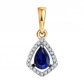 Золотая подвеска Diamant 51-230-00850-1 с бриллиантом и сапфиром 51-230-00850-1 фото