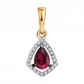Золотая подвеска Diamant 51-230-00850-2 с бриллиантом и рубином 51-230-00850-2 фото