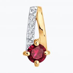 Золотая подвеска SOKOLOV 51-230-01067-2 с бриллиантом и рубином 51-230-01067-2 фото