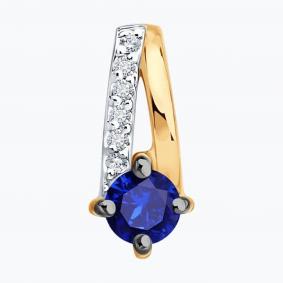 Золотая подвеска SOKOLOV 51-230-01067-3 с бриллиантом и сапфиром 51-230-01067-3 фото