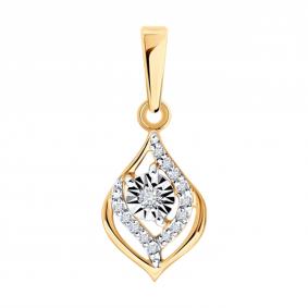 Золотая подвеска Diamant 51-230-01383-1 с бриллиантом 51-230-01383-1 фото
