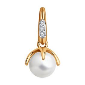 Золотая подвеска Diamant 51-230-01849-1 с бриллиантом и жемчугом 51-230-01849-1 фото