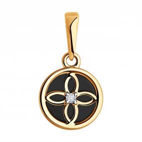 Золотая подвеска Diamant 51-230-02638-1 с бриллиантом и агатом 51-230-02638-1 фото