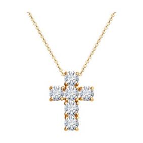 Золотое колье Крест Diamant с с выращенными бриллиантами и рубином 51-270-02405-1 51-270-02405-1 фото