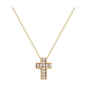 Золотое колье Крест Diamant с бриллиантом выращенным и рубином 51-270-02531-1 51-270-02531-1 фото