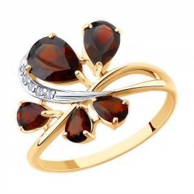 Золотое кольцо Diamant 51-310-00351-1 с фианитом и гранатом 51-310-00351-1 фото