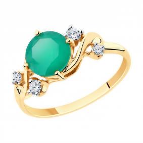 Золотое кольцо Diamant 51-310-00502-2 с фианитом и агатом 51-310-00502-2 фото