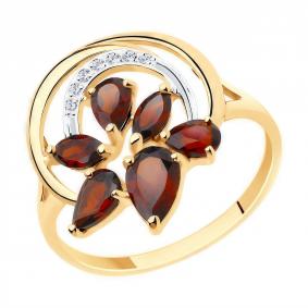 Золотое кольцо Diamant 51-310-00535-1 с фианитом и гранатом 51-310-00535-1 фото