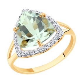 Золотое кольцо Diamant 51-310-00865-4 с фианитом и аметистом 51-310-00865-4 фото