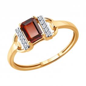 Золотое кольцо Diamant 51-310-00916-1 с фианитом и гранатом 51-310-00916-1 фото