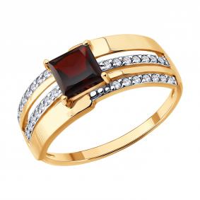 Золотое кольцо Diamant 51-310-01730-2 с фианитом и гранатом 51-310-01730-2 фото