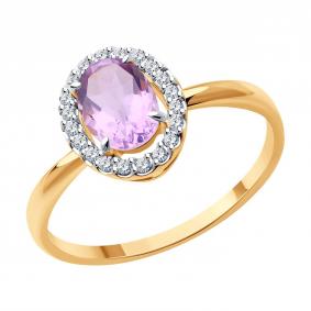 Золотое кольцо Diamant 51-310-02049-4 с фианитом и аметистом 51-310-02049-4 фото