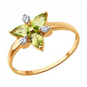 Золотое кольцо Diamant 51-310-02329-4 с фианитом и хризолитом 51-310-02329-4 фото