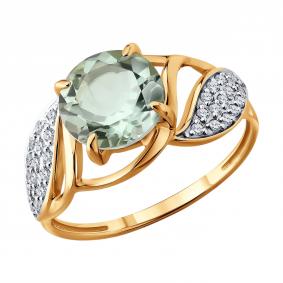 Золотое кольцо Diamant 51-310-02662-1 с фианитом и празиолитом 51-310-02662-1 фото