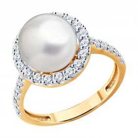 Золотое кольцо Diamant 51-310-02823-2 с фианитом и жемчугом 51-310-02823-2 фото
