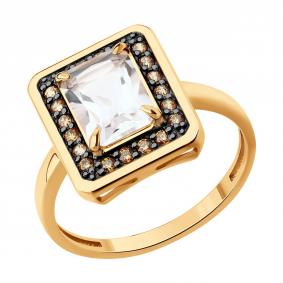Золотое кольцо Diamant 51-310-02962-1 с фианитом и горным хрусталём 51-310-02962-1 фото