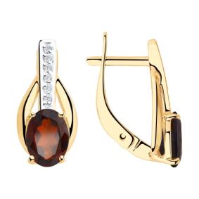 Золотые серьги Diamant 51-320-00256-2 с фианитом и гранатом 51-320-00256-2 фото