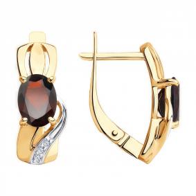 Золотые серьги Diamant 51-320-00347-2 с фианитом и гранатом 51-320-00347-2 фото