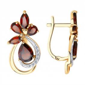 Золотые серьги Diamant 51-320-00526-1 с фианитом и гранатом 51-320-00526-1 фото