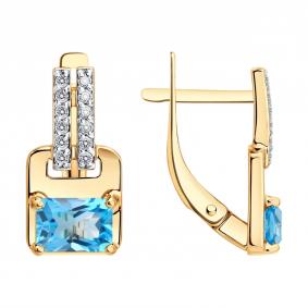 Золотые серьги Diamant 51-320-01285-1 с топазом и фианитом 51-320-01285-1 фото