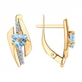 Золотые серьги Diamant 51-320-01543-1 с топазом и фианитом 51-320-01543-1 фото
