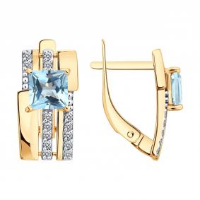 Золотые серьги Diamant 51-320-01730-1 с топазом и фианитом 51-320-01730-1 фото