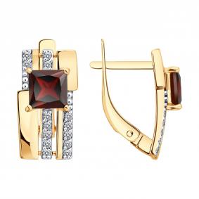 Золотые серьги Diamant 51-320-01730-2 с фианитом и гранатом 51-320-01730-2 фото