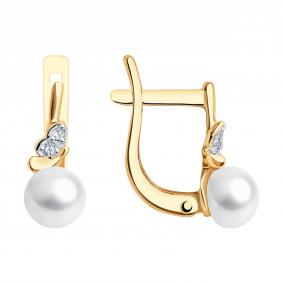 Золотые серьги Diamant 51-320-01753-1 с фианитом и жемчугом 51-320-01753-1 фото
