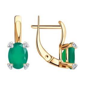 Золотые серьги Diamant 51-320-01968-6 с фианитом и агатом 51-320-01968-6 фото