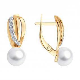 Золотые серьги Diamant 51-320-02277-1 с фианитом и жемчугом 51-320-02277-1 фото