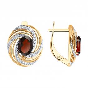 Золотые серьги Diamant 51-320-02317-1 с фианитом и гранатом 51-320-02317-1 фото