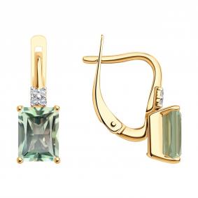 Золотые серьги Diamant 51-320-02423-2 с фианитом и празиолитом 51-320-02423-2 фото