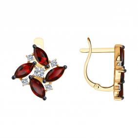 Золотые серьги Diamant 51-320-02497-2 с фианитом и гранатом 51-320-02497-2 фото