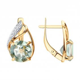 Золотые серьги Diamant 51-320-02662-1 с фианитом и празиолитом 51-320-02662-1 фото