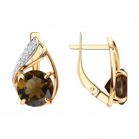 Золотые серьги Diamant 51-320-02662-2 с фианитом и раухтопазом 51-320-02662-2 фото