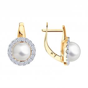 Золотые серьги Diamant 51-320-02825-2 с фианитом и жемчугом 51-320-02825-2 фото