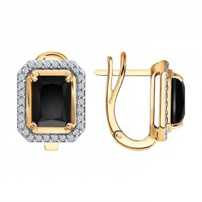 Золотые серьги Diamant 51-320-03032-1 с фианитом и агатом 51-320-03032-1 фото