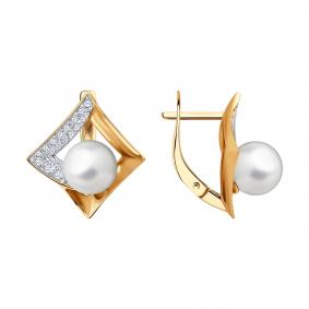 Золотые серьги Diamant 51-320-03124-1 с фианитом и жемчугом 51-320-03124-1 фото